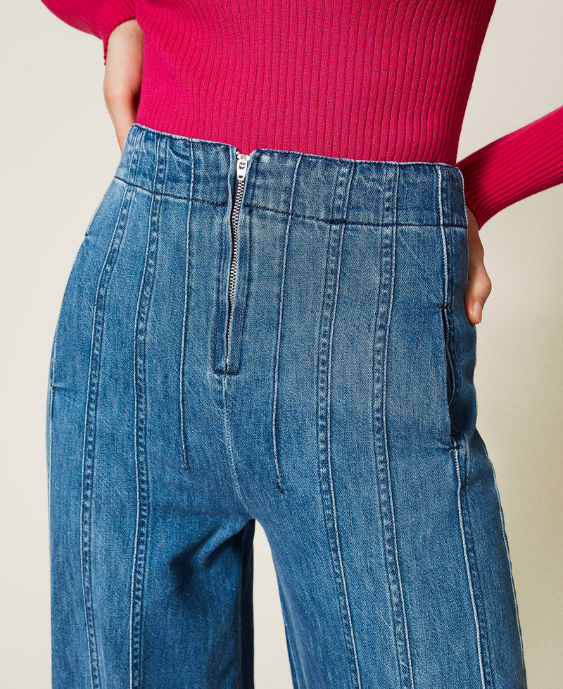 Wide leg ‘Mica’ jeans with stitching "Mid Denim" Blue Woman 212AP217B-04