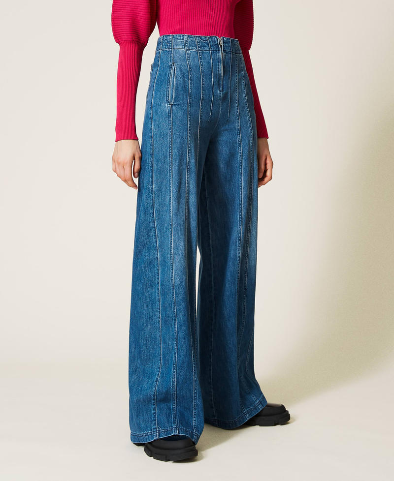 Wide leg ‘Mica’ jeans with stitching Woman, Blue | TWINSET Milano