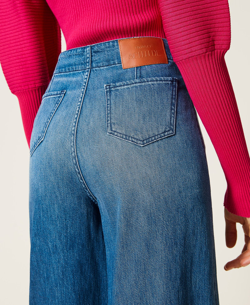 Wide-Leg-Jeans „Mica“ mit Steppnähten Mittleres "Denimblau" Frau 212AP217B-06