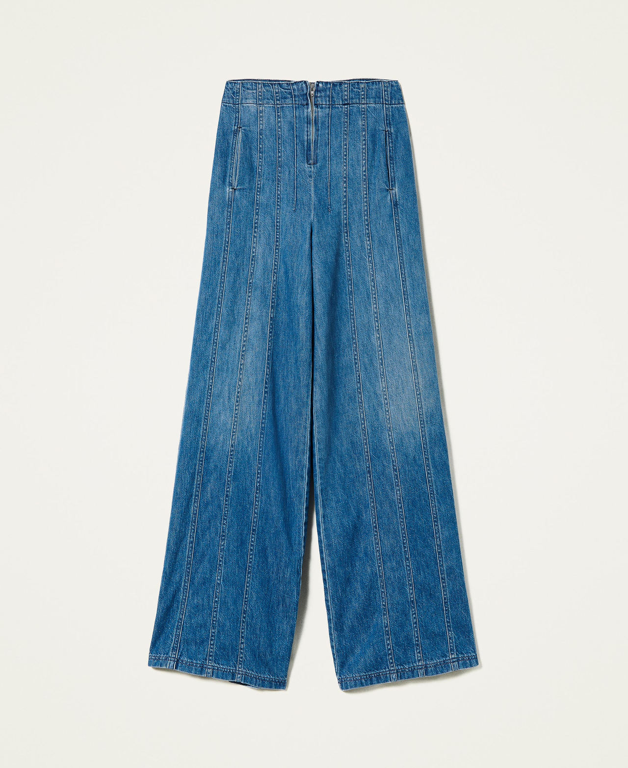 Wide leg ‘Mica’ jeans with stitching "Mid Denim" Blue Woman 212AP217B-0S