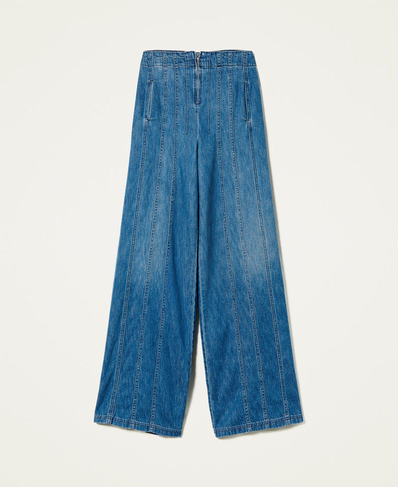 Wide leg ‘Mica’ jeans with stitching "Mid Denim" Blue Woman 212AP217B-0S