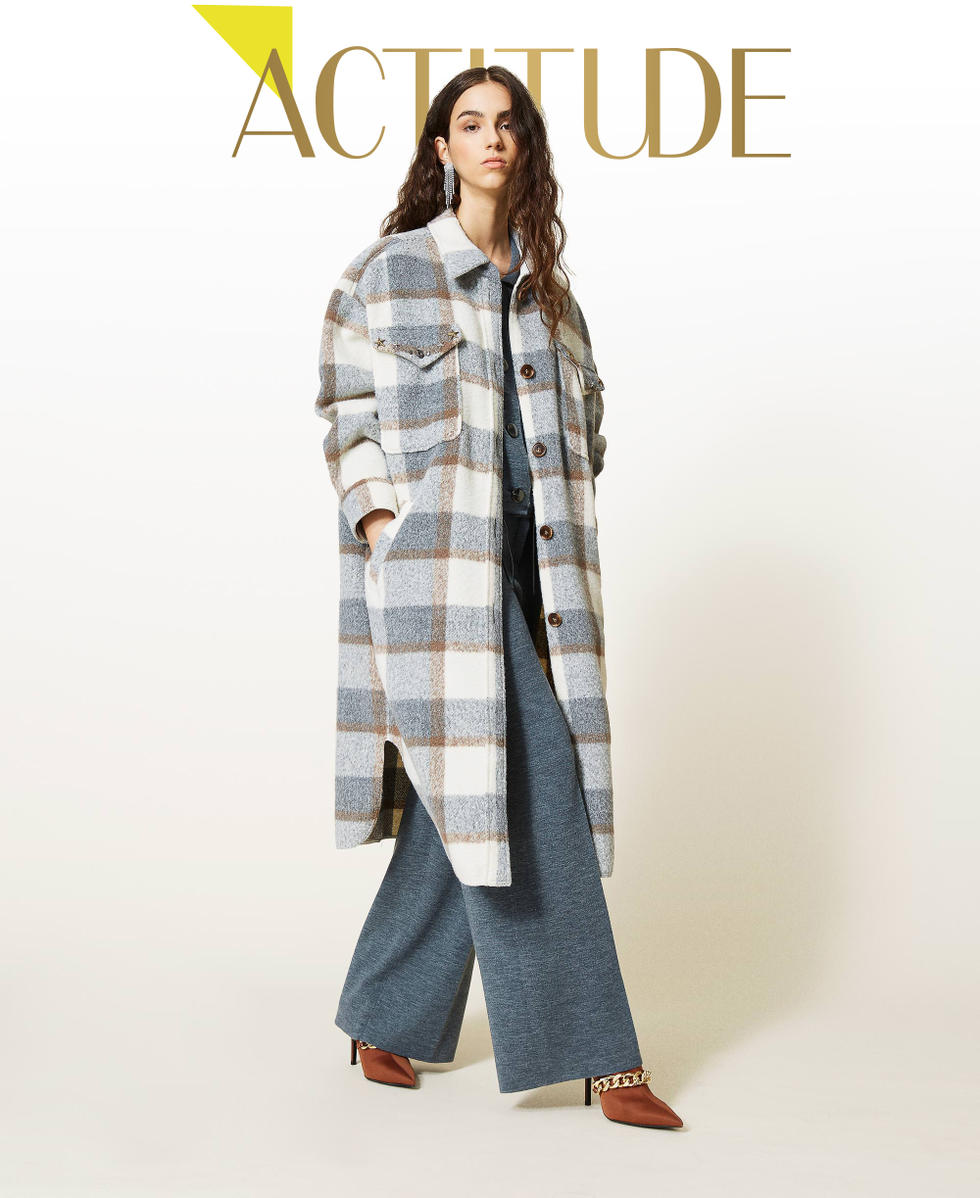 'Beryl' coat with check pattern Grey Marl / “Milk” White Check Woman 212AP2190-01
