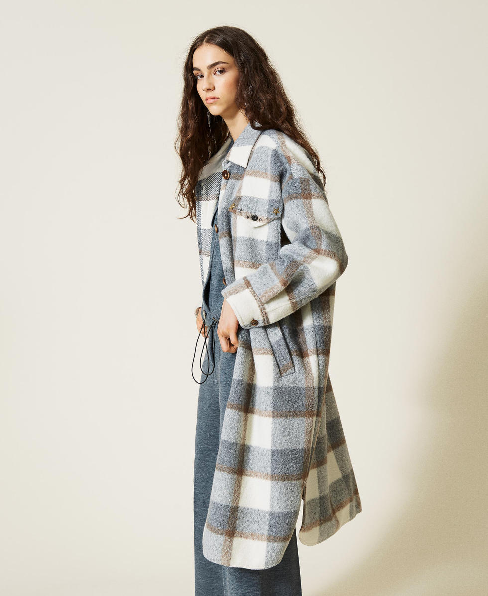 'Beryl' coat with check pattern Grey Marl / “Milk” White Check Woman 212AP2190-02