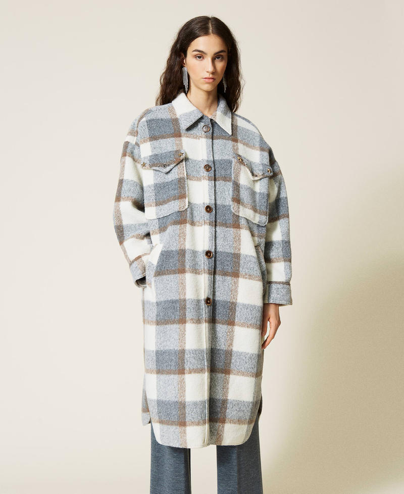 'Beryl' coat with check pattern Grey Marl / “Milk” White Check Woman 212AP2190-04
