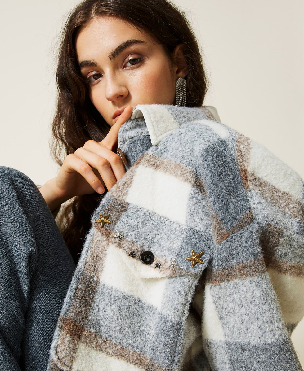 'Beryl' coat with check pattern Grey Marl / “Milk” White Check Woman 212AP2190-05