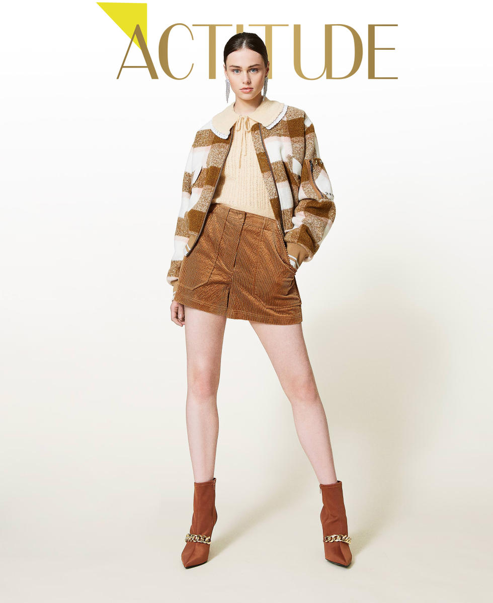 'Beryl' bomber jacket with check pattern Rose Smoke /&rdquo;Panama&rdquo; Brown Check Woman 212AP2191-01
