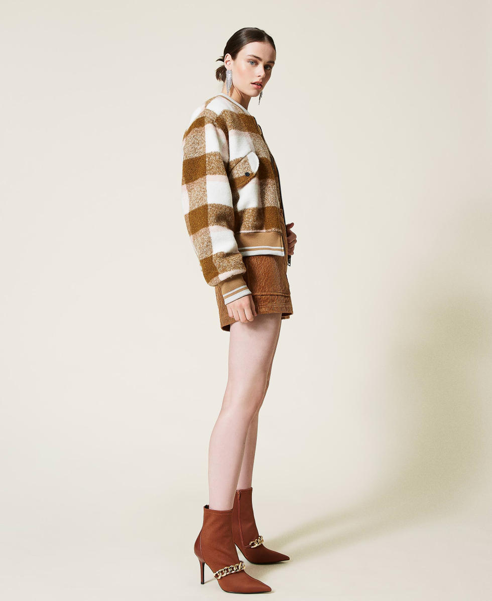 'Beryl' bomber jacket with check pattern Rose Smoke /&rdquo;Panama&rdquo; Brown Check Woman 212AP2191-03