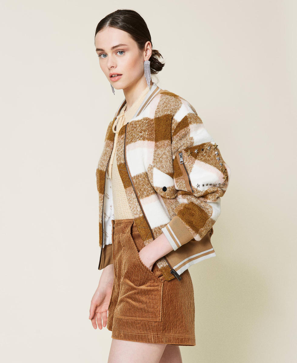 Checked bomber online jacket womens