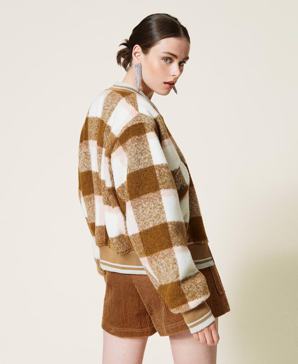 'Beryl' bomber jacket with check pattern Rose Smoke /&rdquo;Panama&rdquo; Brown Check Woman 212AP2191-05
