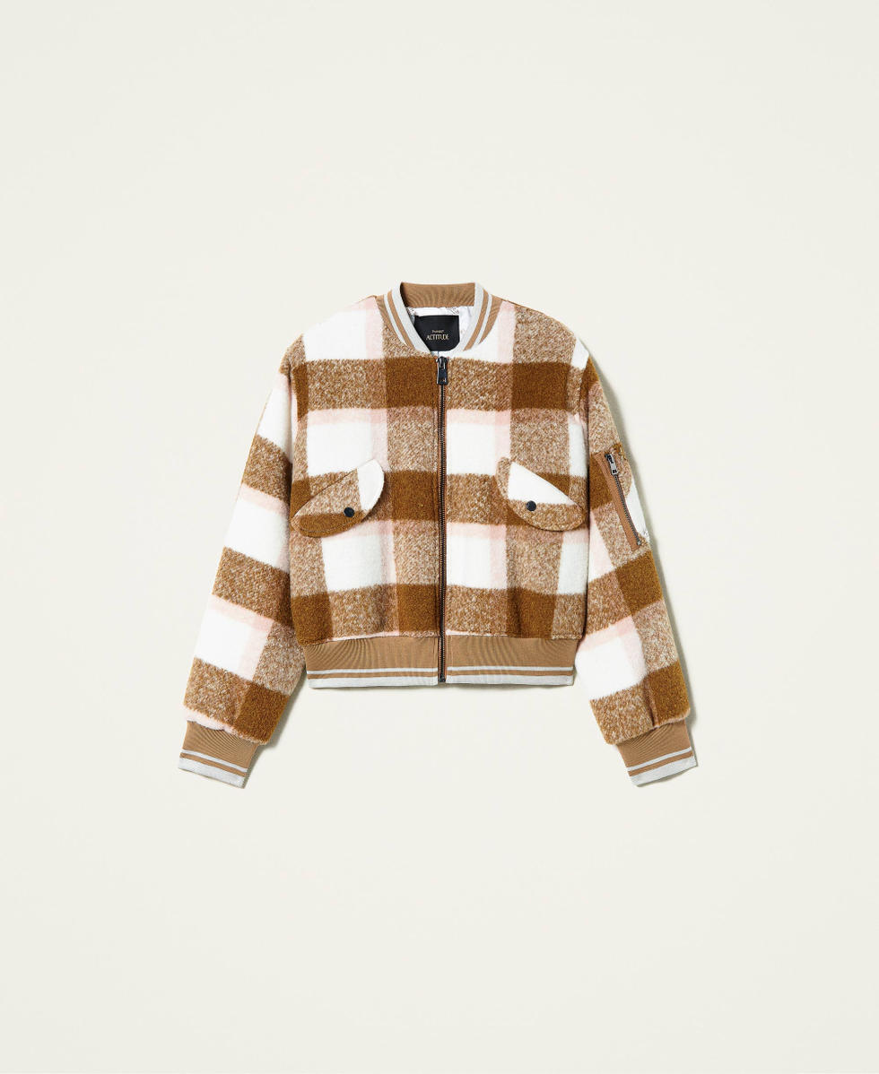 'Beryl' bomber jacket with check pattern Rose Smoke /&rdquo;Panama&rdquo; Brown Check Woman 212AP2191-0S