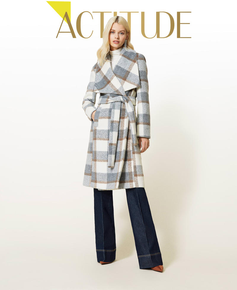 Karierter Mantel &bdquo;Beryl&ldquo; Karos Grau-M&eacute;lange / Milchwei&szlig; Frau 212AP2192-01