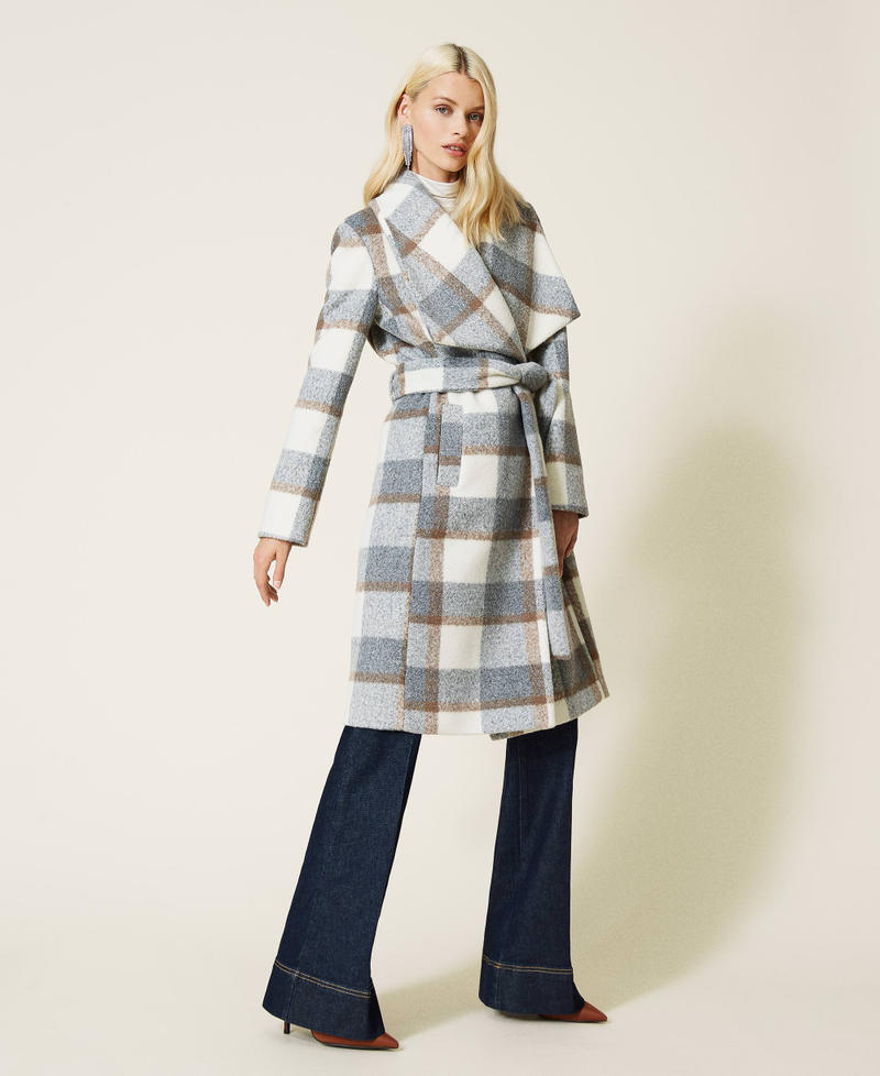 'Beryl' coat with check pattern Grey Marl / “Milk” White Check Woman 212AP2192-02