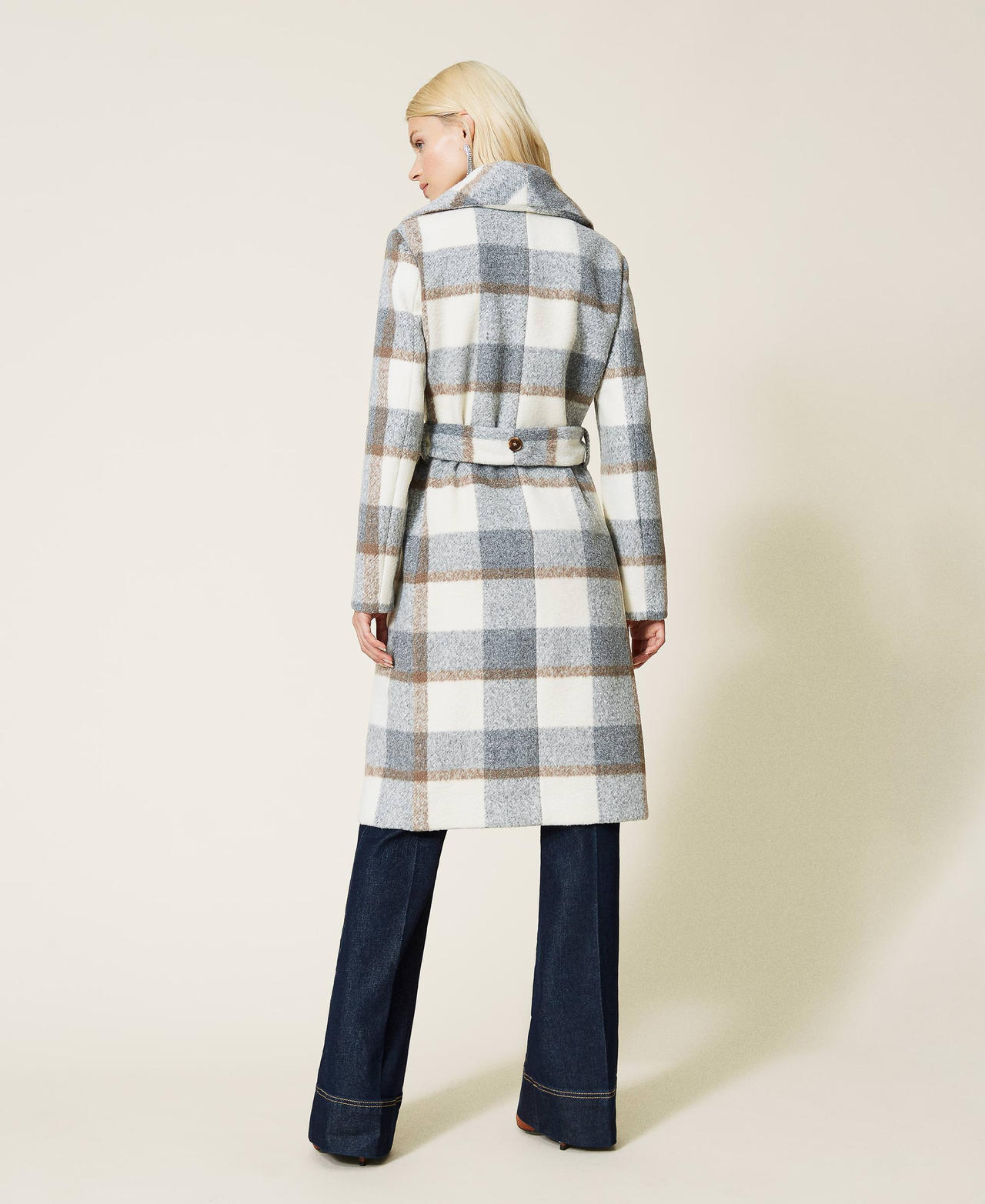 'Beryl' coat with check pattern Grey Marl / “Milk” White Check Woman 212AP2192-03