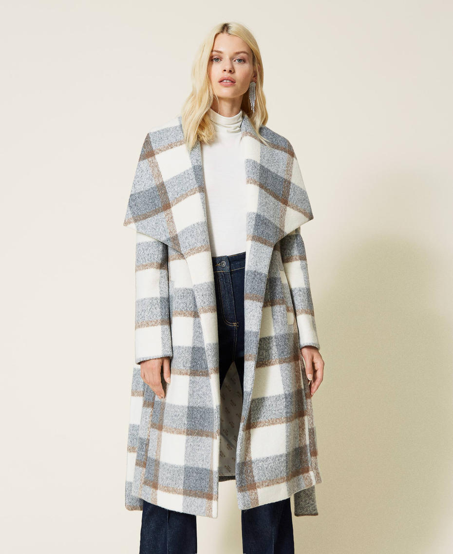 'Beryl' coat with check pattern Grey Marl / “Milk” White Check Woman 212AP2192-04