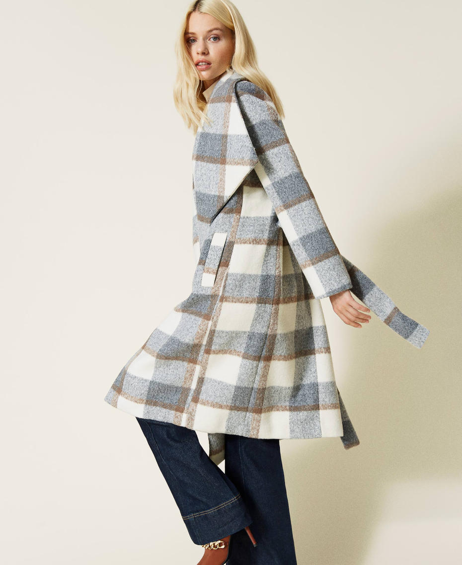 Karierter Mantel &bdquo;Beryl&ldquo; Karos Grau-M&eacute;lange / Milchwei&szlig; Frau 212AP2192-05