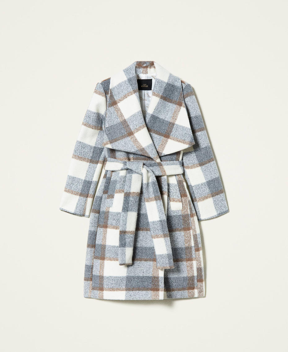 'Beryl' coat with check pattern Grey Marl / “Milk” White Check Woman 212AP2192-0S