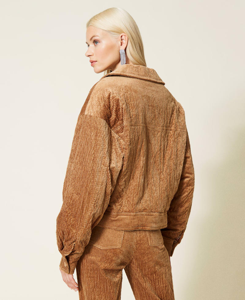 Bikerjacke „Borax“ aus Samt „Panama“-Braun Frau 212AP2240-03