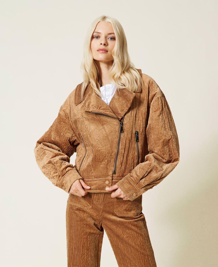 'Borax' corduroy biker jacket “Panama” Brown Woman 212AP2240-04