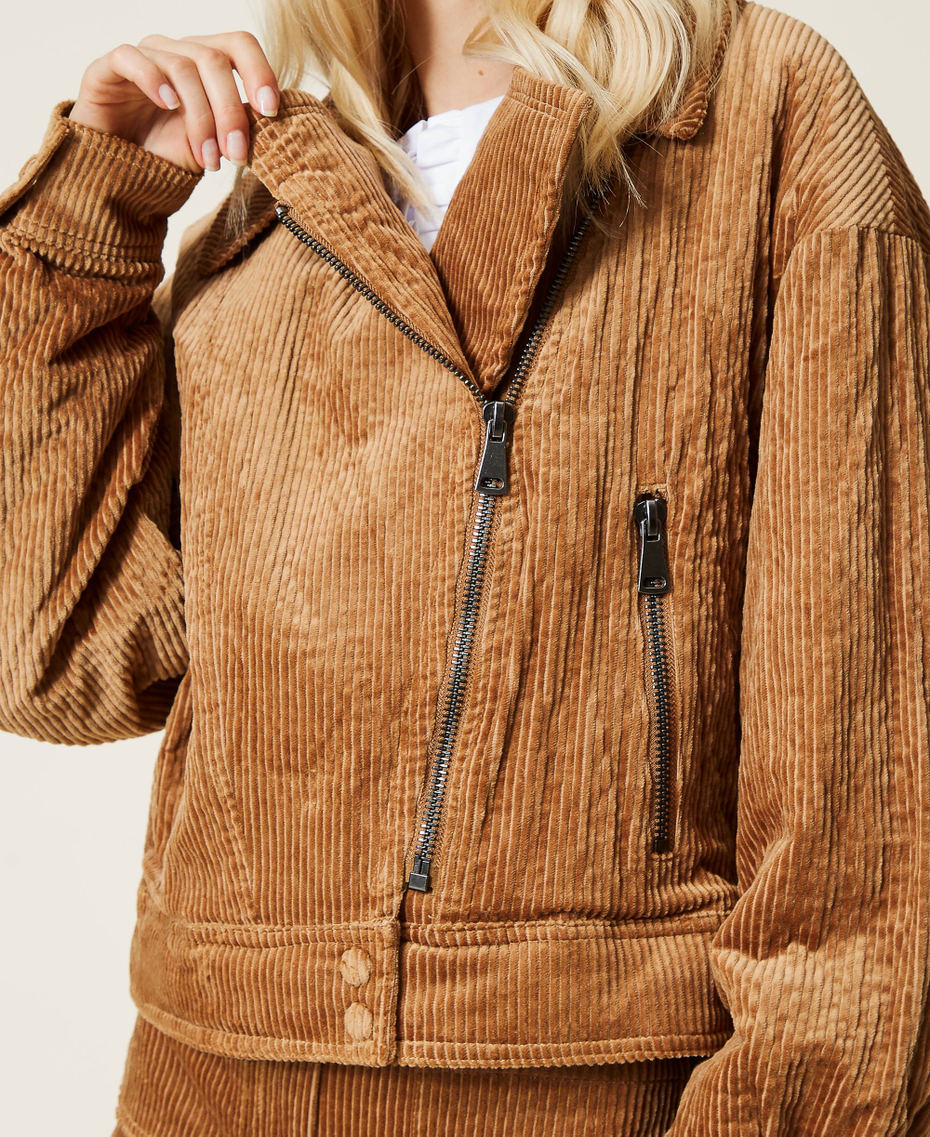 Bikerjacke „Borax“ aus Samt „Panama“-Braun Frau 212AP2240-05