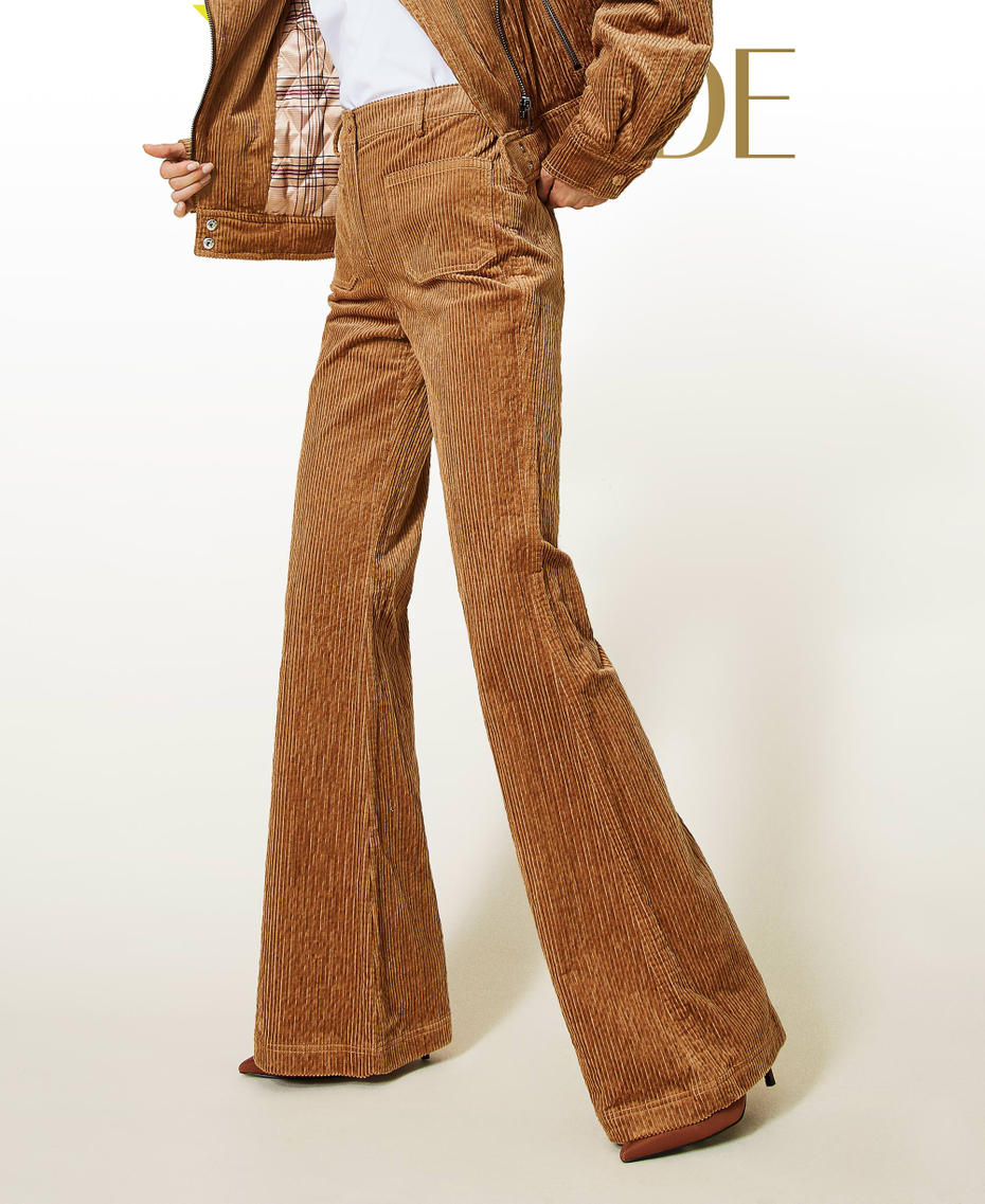 Pantalon pattes d’éléphant « Borax » en velours côtelé Marron « Panama » Femme 212AP2241-01