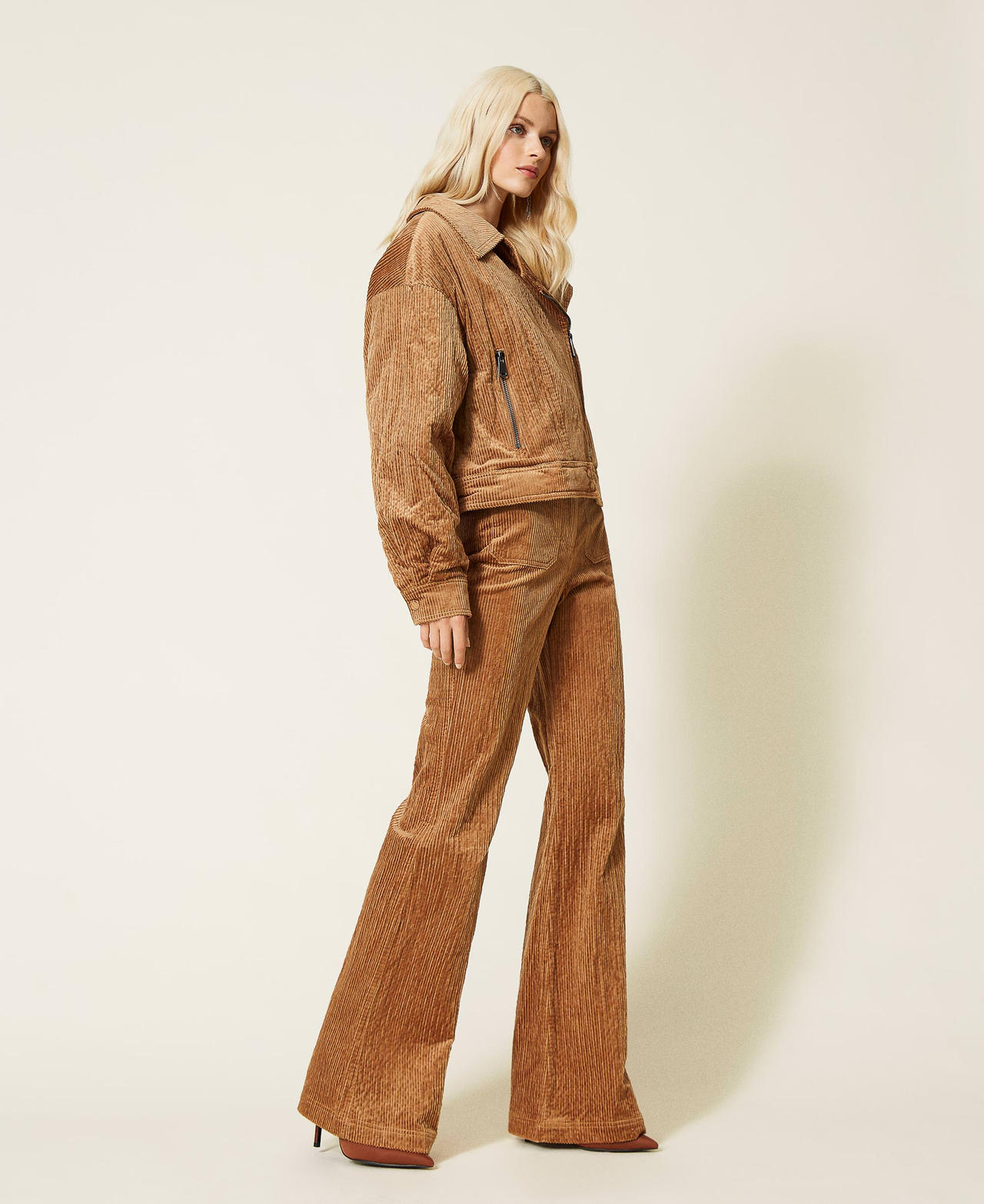 'Borax' corduroy bell bottom trousers “Panama” Brown Woman 212AP2241-02