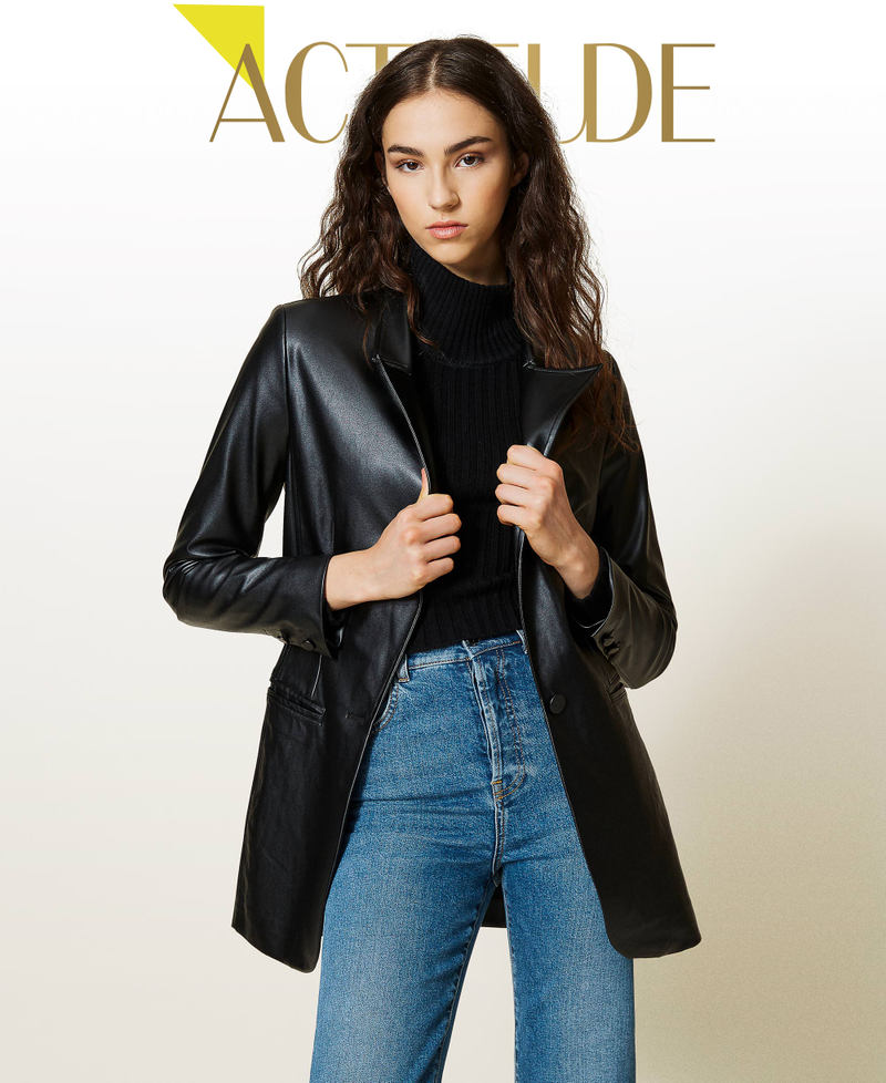 Coated fabric blazer Black Woman 212AP2260-01
