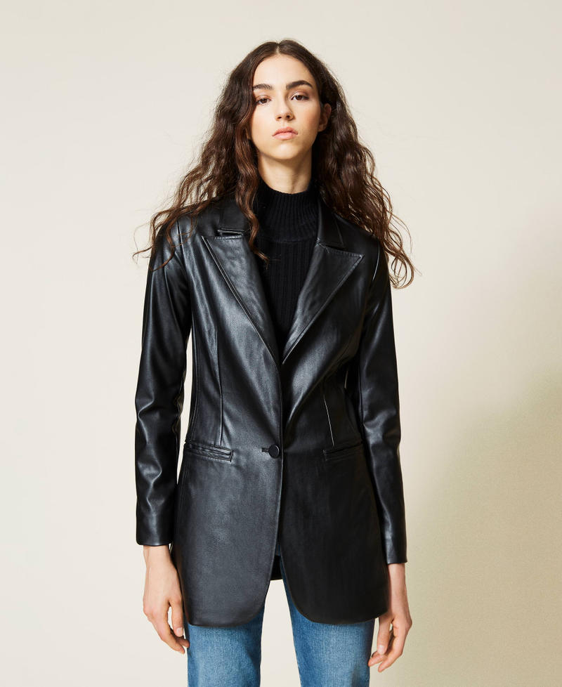 Coated fabric blazer Black Woman 212AP2260-05