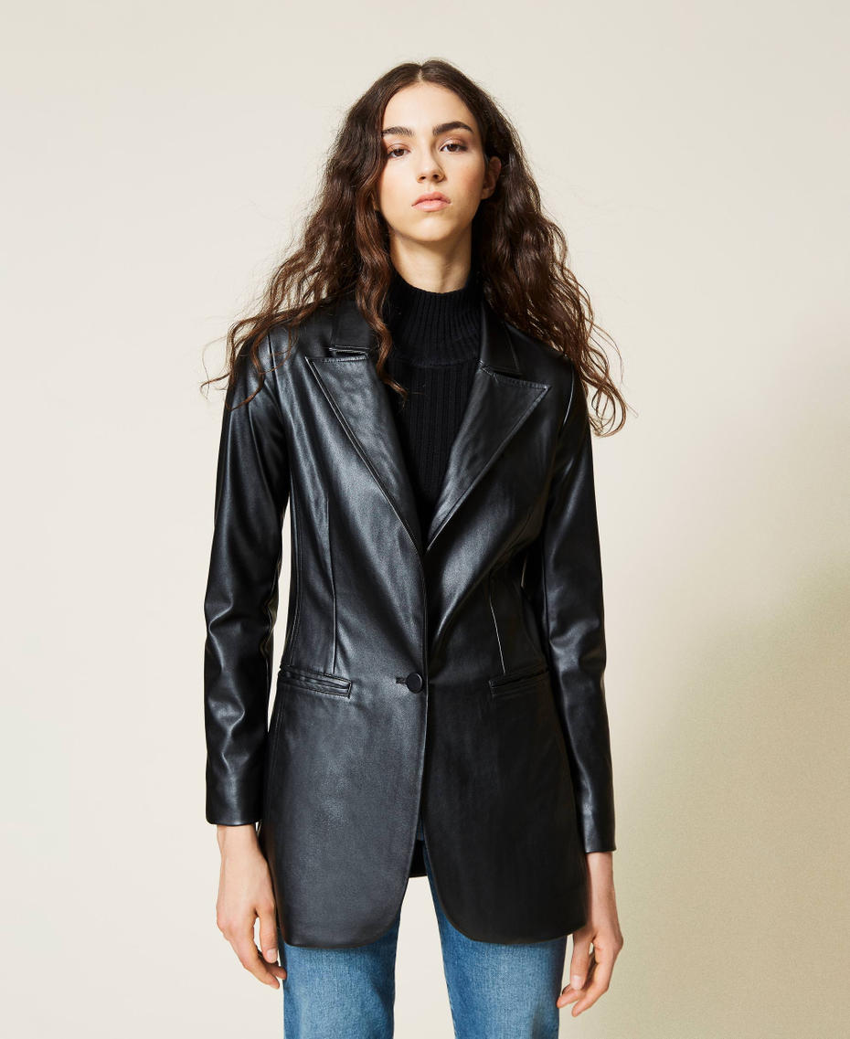 Coated fabric blazer Black Woman 212AP2260-05