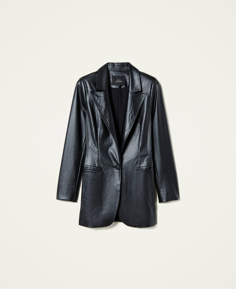 Coated fabric blazer Woman, Black | TWINSET Milano