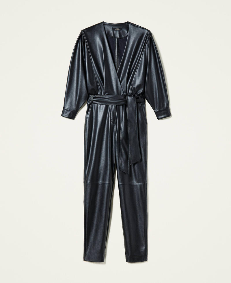 Coated fabric jumpsuit Black Woman 212AP2261-0S