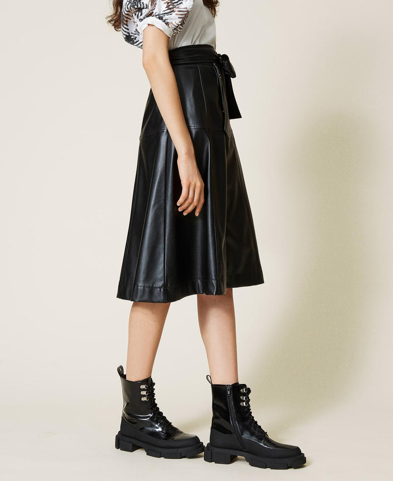 Coated fabric midi skirt Black Woman 212AP2266-02
