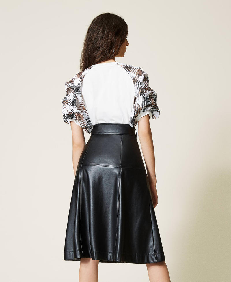 Coated fabric midi skirt Black Woman 212AP2266-03