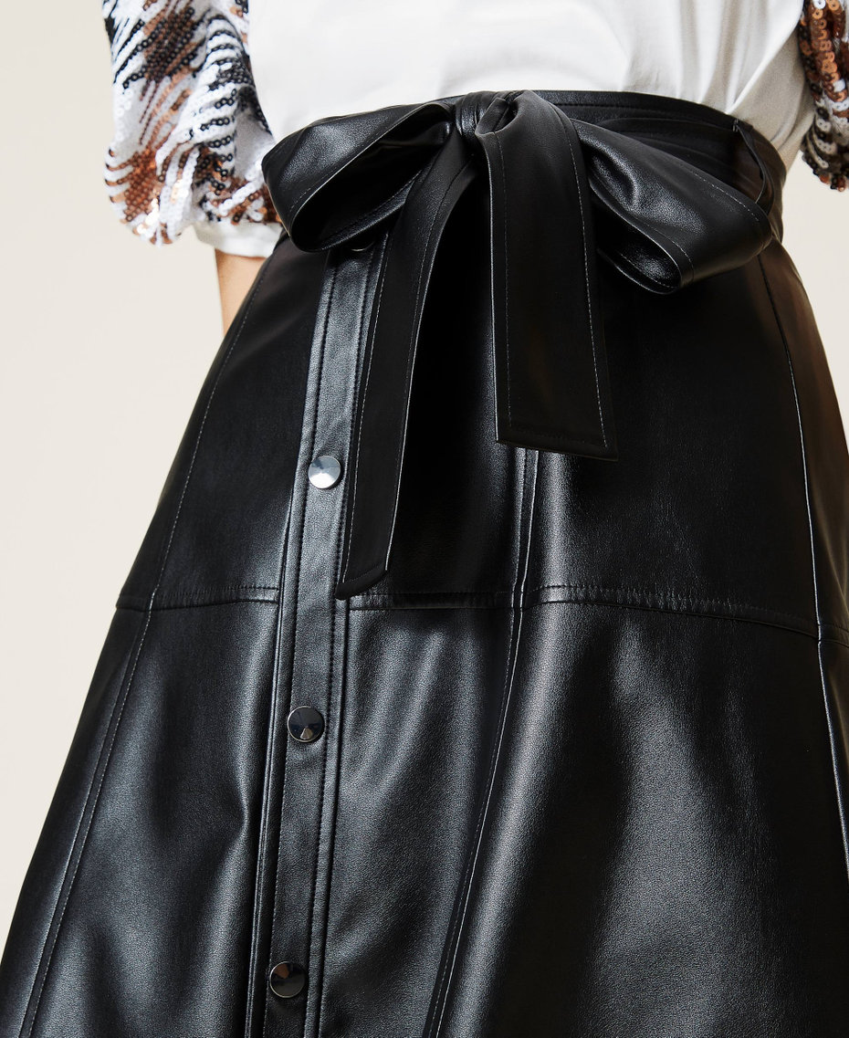 Coated fabric midi skirt Black Woman 212AP2266-04