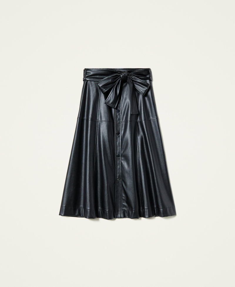 Jupe mi-longue en tissu enduit Noir Femme 212AP2266-0S