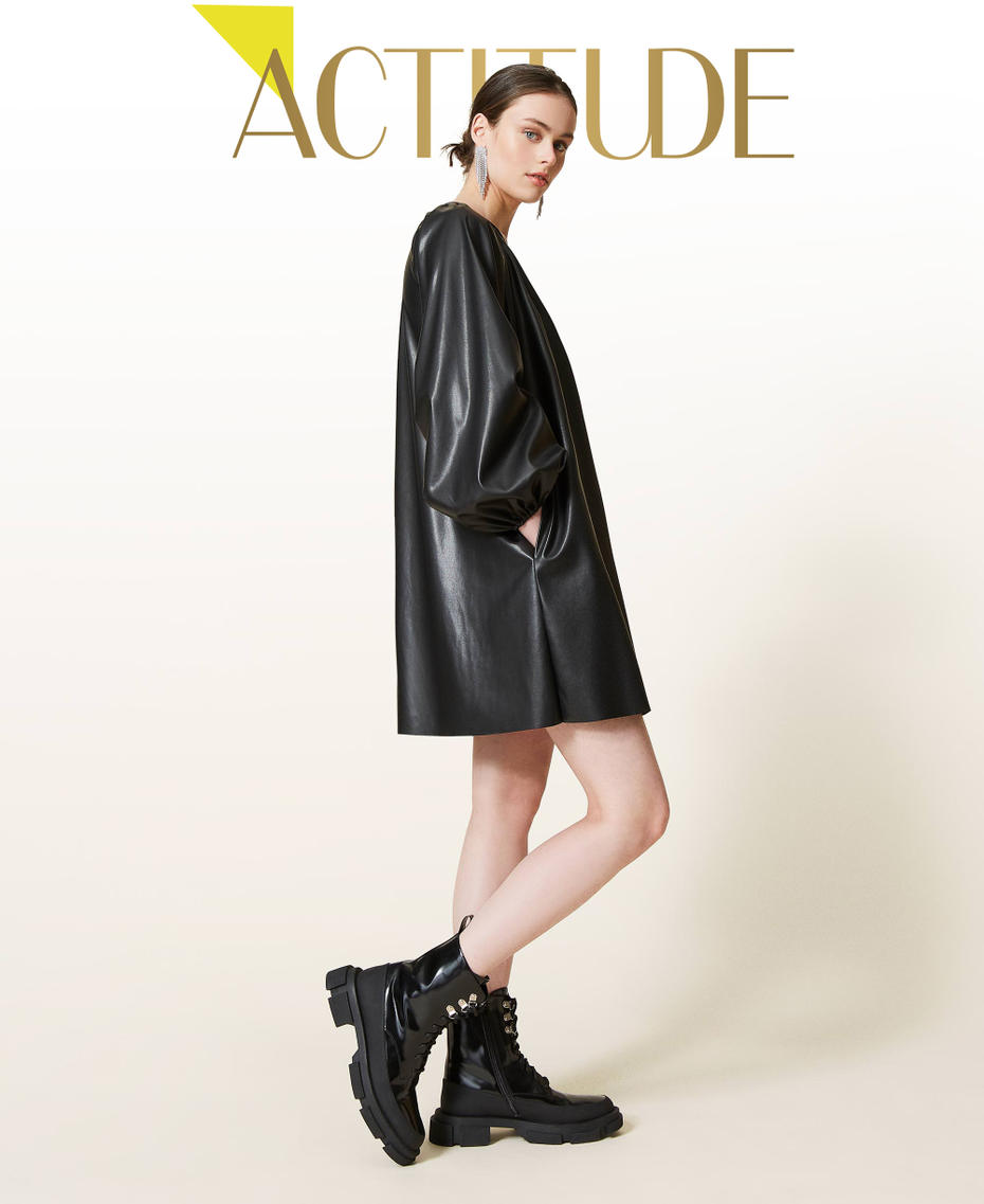Coated fabric dress Black Woman 212AP2267-01