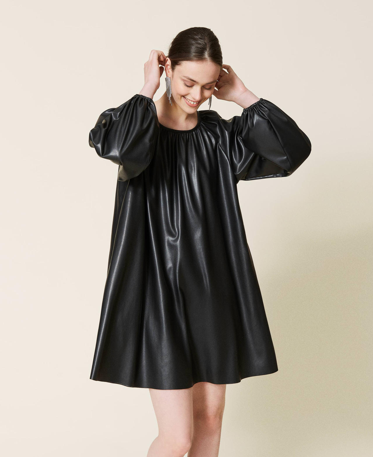 Coated fabric dress Black Woman 212AP2267-02