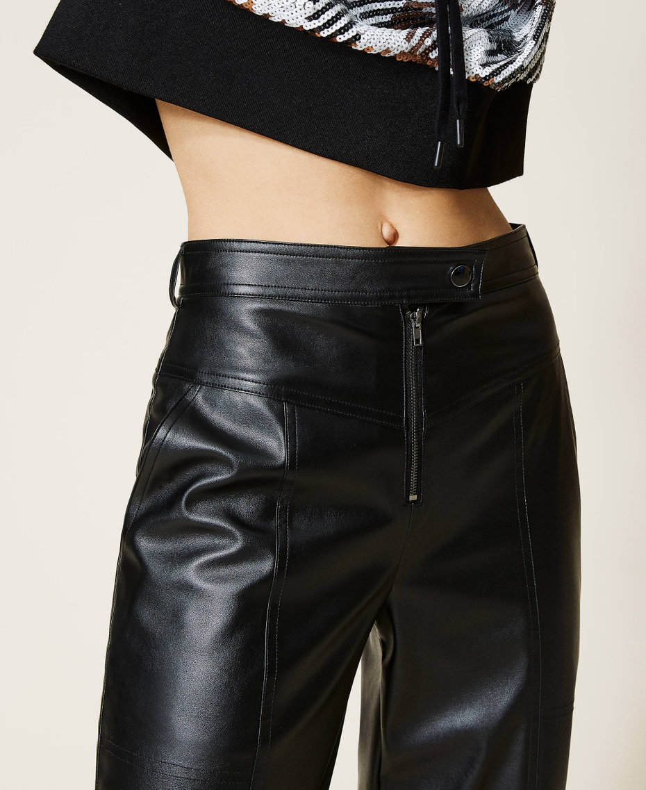 Coated fabric trousers with straps Black Woman 212AP2268-04