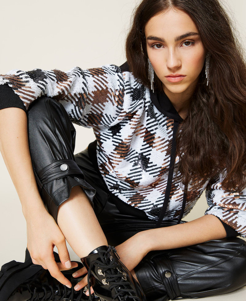 Coated fabric trousers with straps Black Woman 212AP2268-05