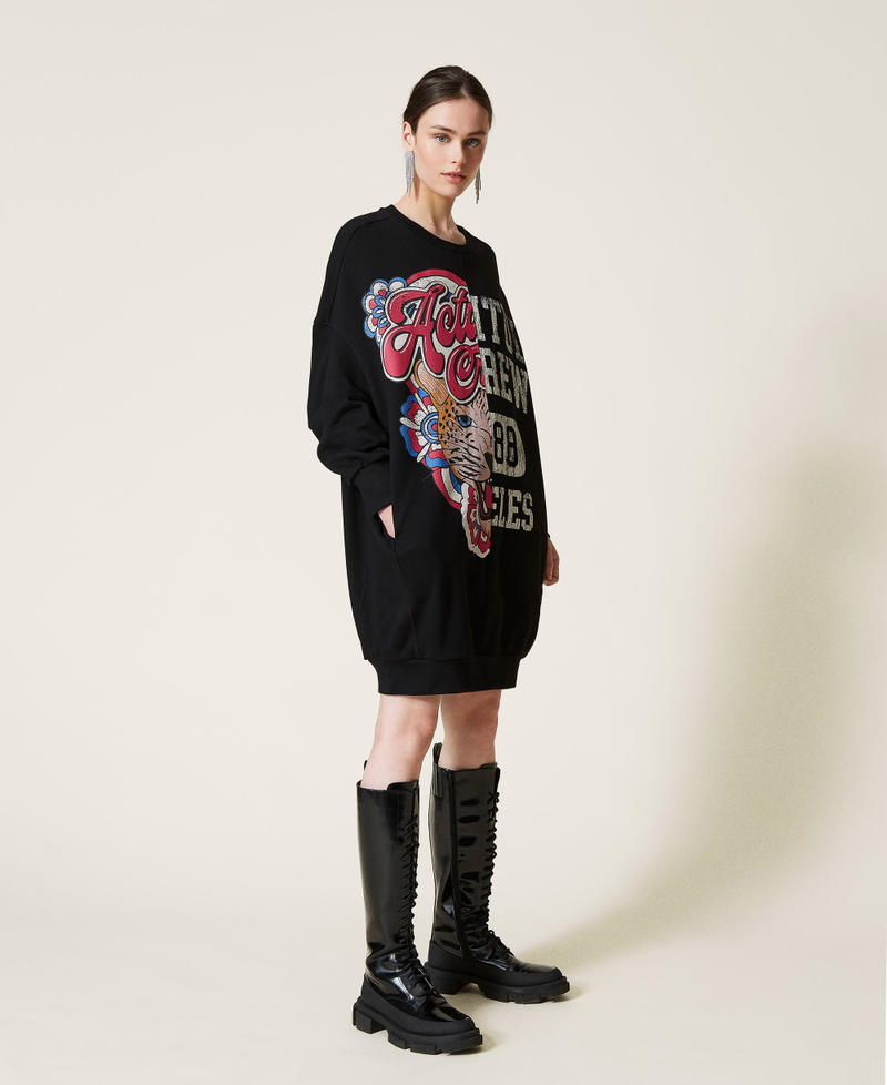 Maxi sweatshirt with crackled print Black Woman 212AP2310-03