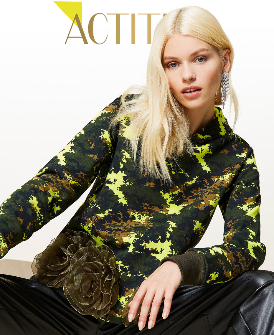 Felpa 'Silver' camouflage con rose Stampa Mimetic Green Donna 212AP2320-01