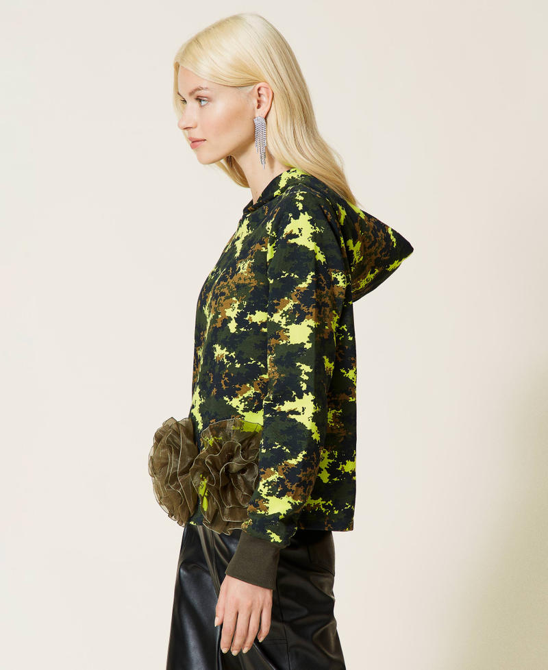‘Silver’ camouflage hoodie with roses Mimetic Green Print Woman 212AP2320-03