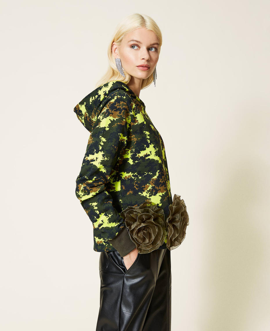 Felpa 'Silver' camouflage con rose Stampa Mimetic Green Donna 212AP2320-04