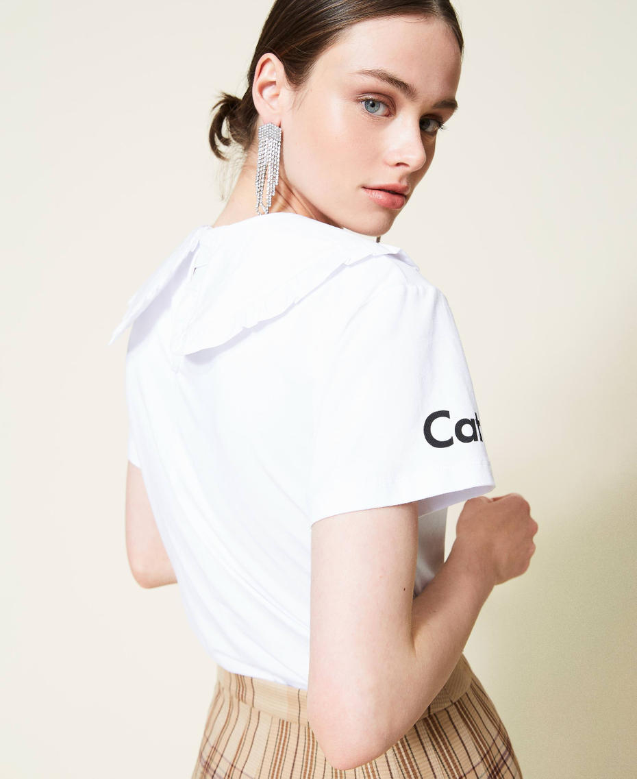 T-shirt with collar and print "Sea Salt” White Woman 212AP2340-05