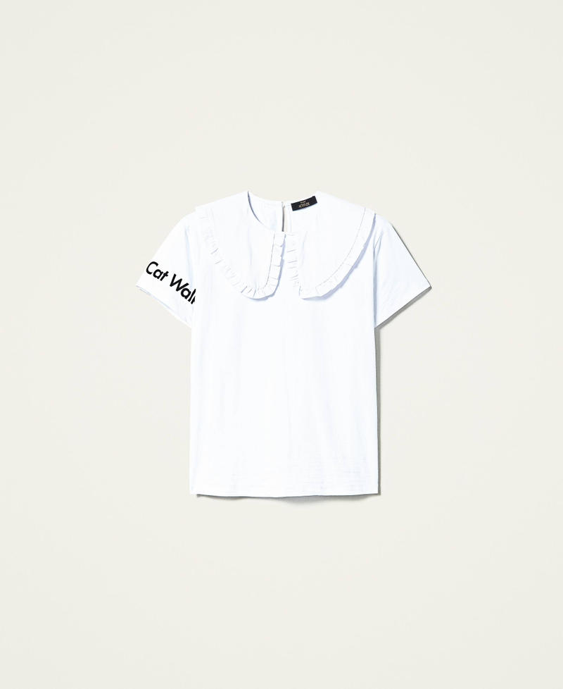 T-shirt with collar and print "Sea Salt” White Woman 212AP2340-0S