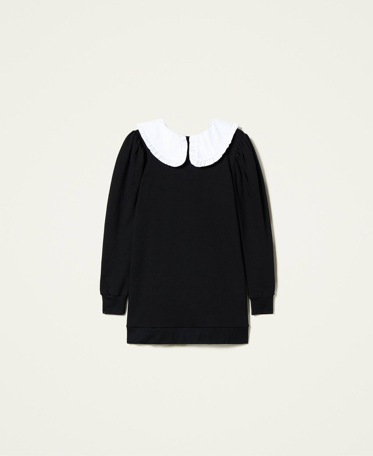 ‘Pearl’ plush fabric dress with collar Two-tone Black / “Sea Salt” White Woman 212AP2341-0S
