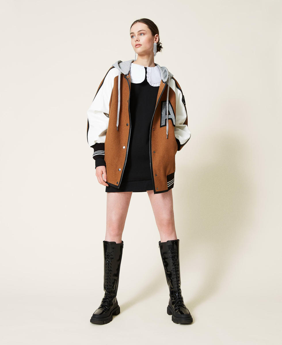 Abito 'Pearl' in felpa con colletto Bicolor Nero / Bianco "Sea Salt" Donna 212AP2341-0T