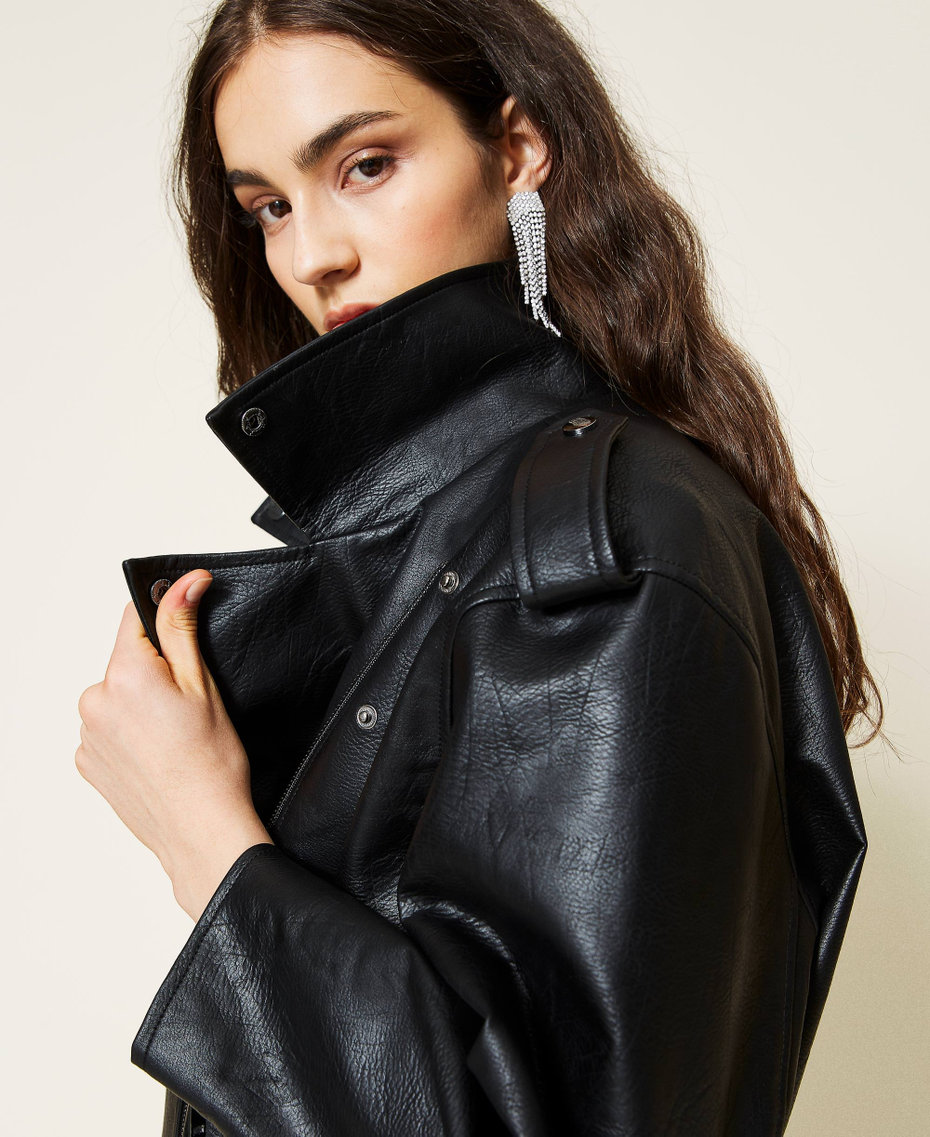 Biker jacket with belt Black Woman 212AP2370-04