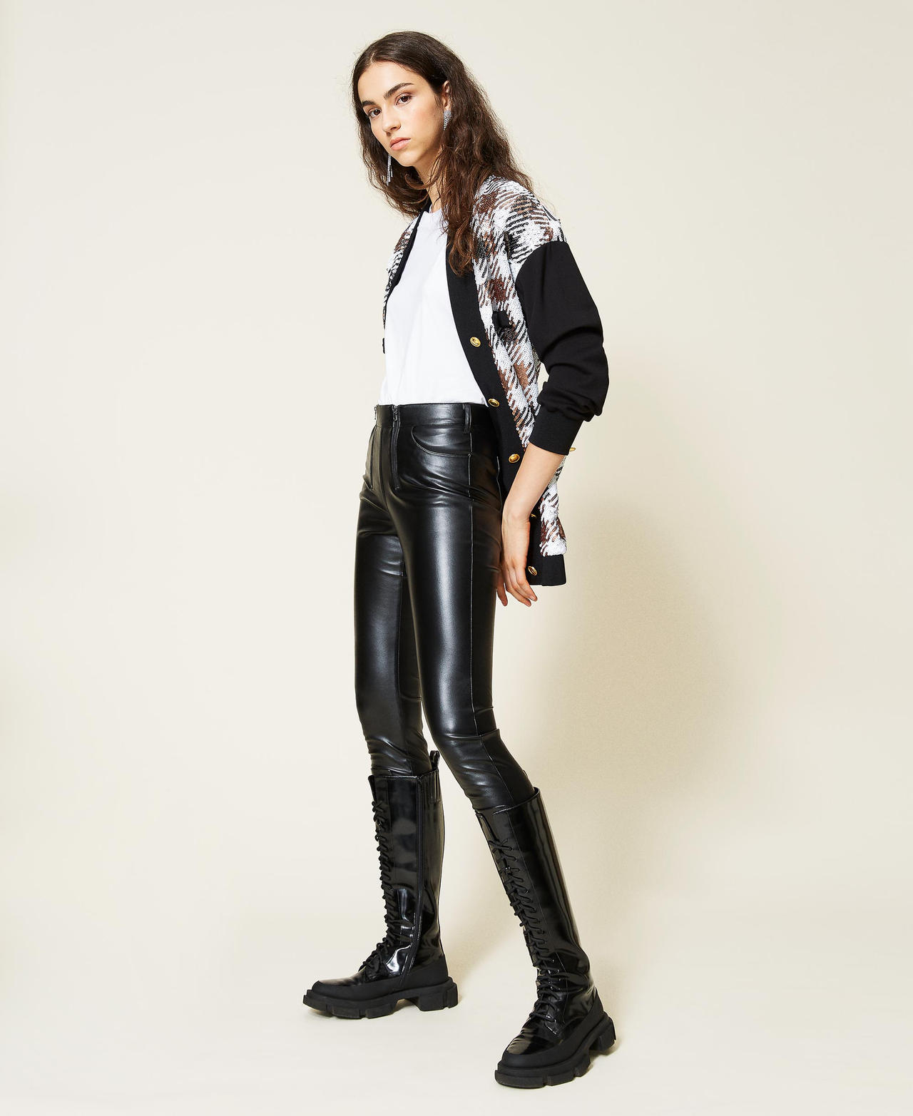 Legging avec double fermeture &eacute;clair Noir Femme 212AP2371-02