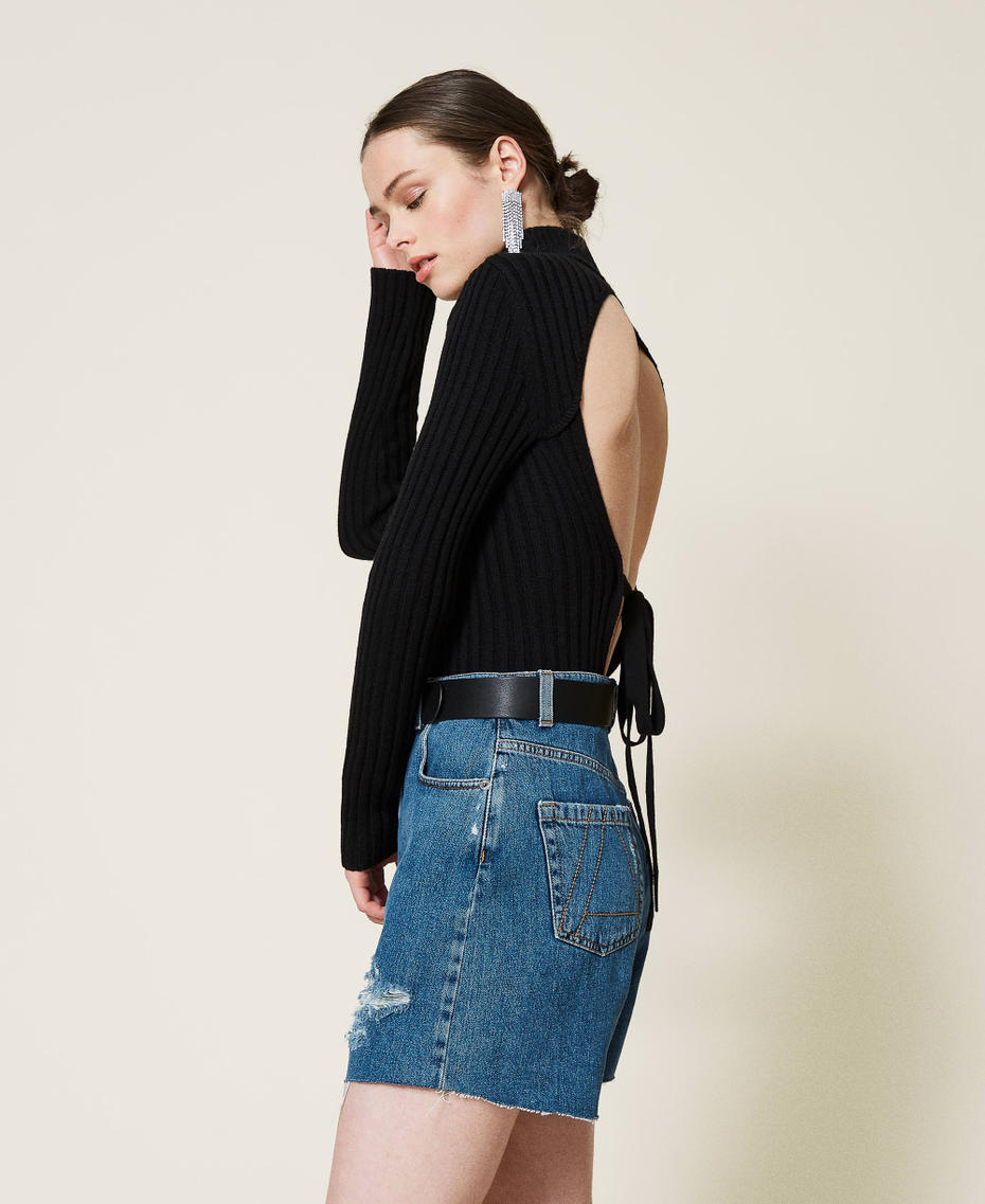 Denim shorts with rips "Mid Denim" Blue Woman 212AP2380-03