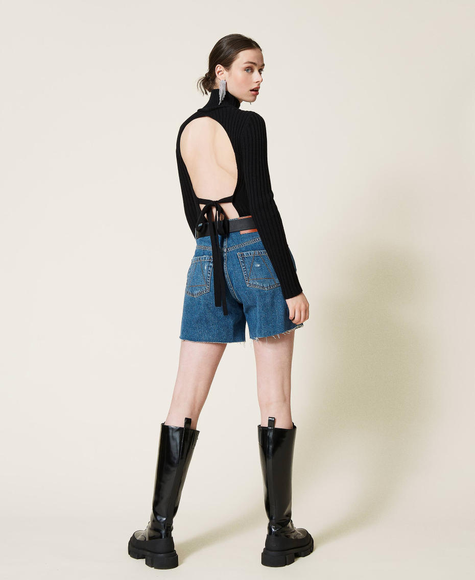 Short en jean avec accrocs Bleu "Denim Moyen" Femme 212AP2380-04